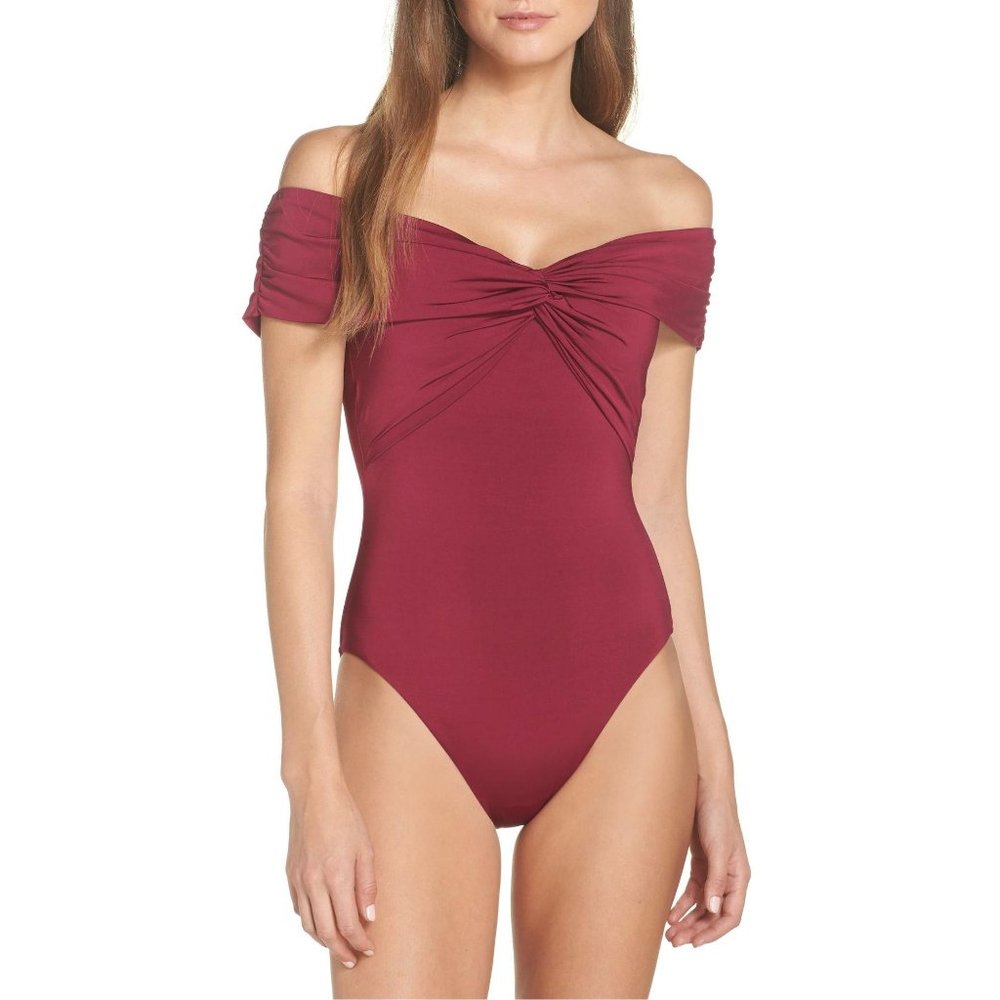Trink Turk Twist Front One Piece Swimsuit 6 in Merlot.